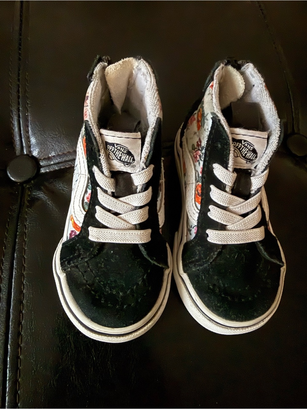 Vans Kids High-Top Sneakers - Black with White and Floral Accents
